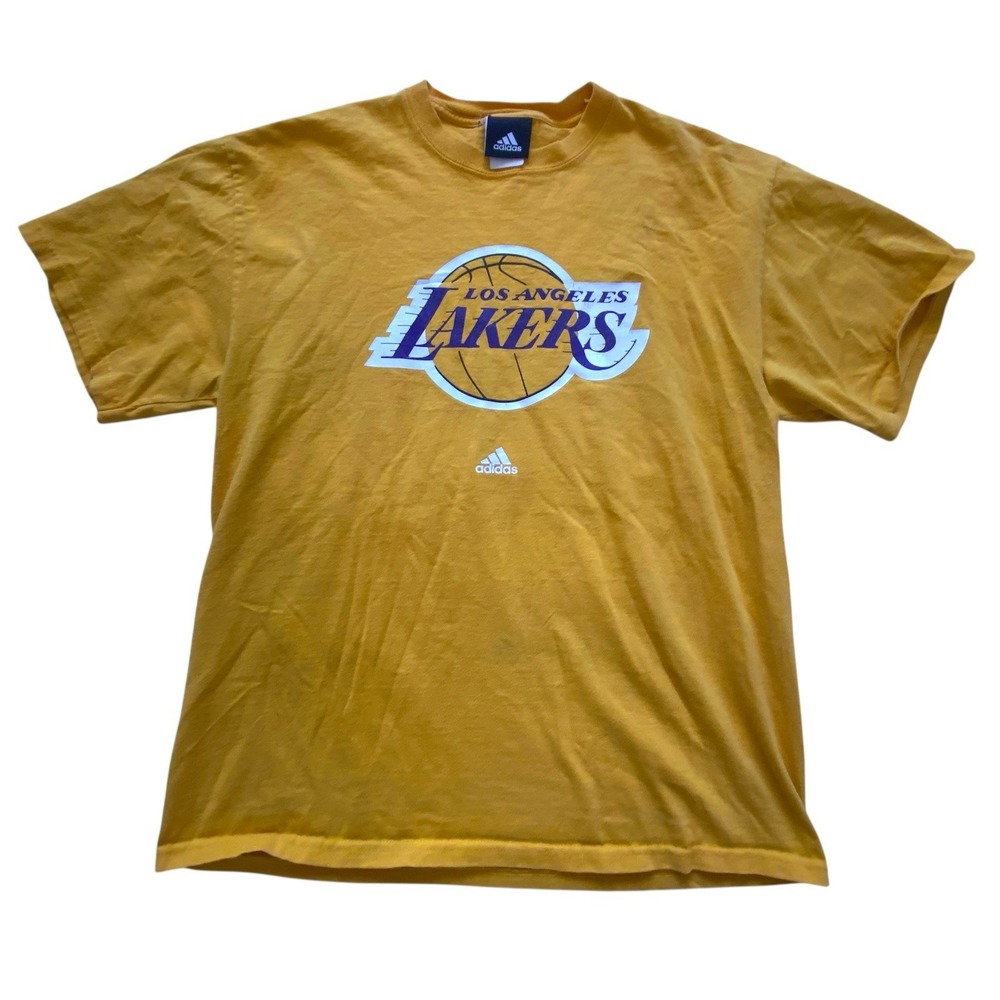 LA Lakers T Shirt Adidas Mens Size M Yellow NBA Basketball Vintage Short Sleeve